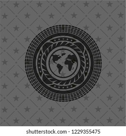 earth icon inside realistic dark emblem