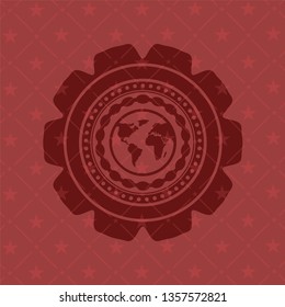earth icon inside realistic red emblem