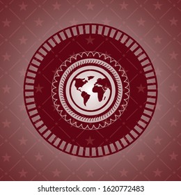 earth icon inside realistic red emblem