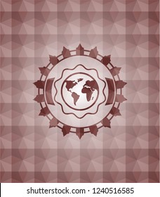 earth icon inside red badge with geometric pattern. Seamless.