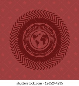 earth icon inside red emblem. Retro