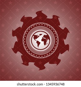 earth icon inside red emblem. Vintage.
