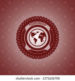 earth icon inside red emblem. Vintage.