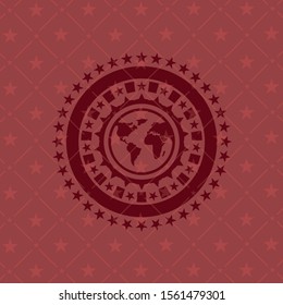 earth icon inside red emblem. Vintage.