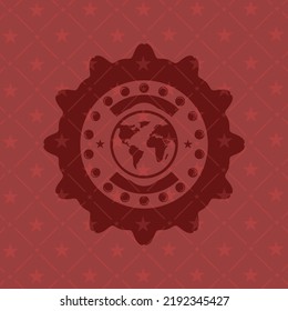 Erdsymbol in rotem Emblem. Vintage... 