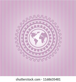 earth icon inside retro pink emblem