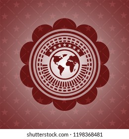 earth icon inside retro red emblem