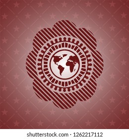 earth icon inside retro red emblem