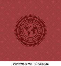 earth icon inside retro red emblem