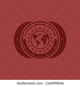 earth icon inside retro style red emblem