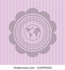 earth icon inside retro style pink emblem