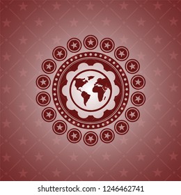 earth icon inside retro style red emblem