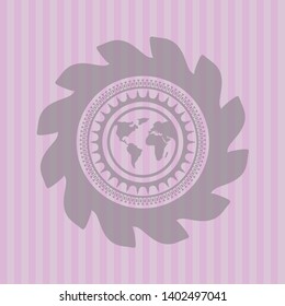 earth icon inside retro style pink emblem