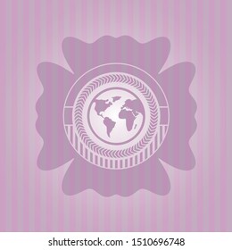earth icon inside retro style pink emblem