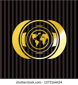 earth icon inside shiny emblem