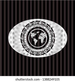 earth icon inside silver shiny badge