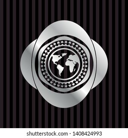 earth icon inside silver shiny badge
