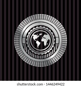 earth icon inside silvery emblem