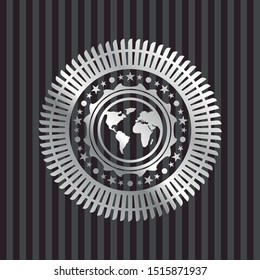 earth icon inside silvery emblem