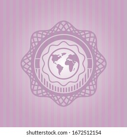 earth icon inside vintage pink emblem