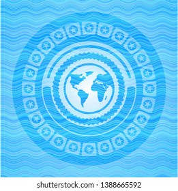 earth icon inside water representation emblem background.