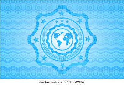 earth icon inside water wavec oncept emblem.