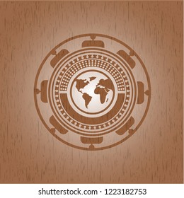 earth icon inside wood signboards