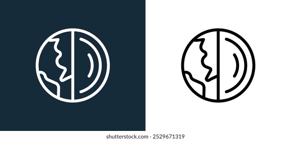 earth icon isolated on white and black colors. earth outline linear vector icon from astronomy collection for mobile apps, web and ui.
