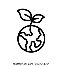 Earth icon with leaf. line icon style. suitable for ecology symbol. simple design editable. Design template vector