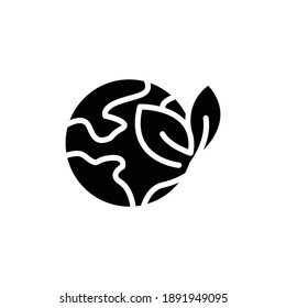 Earth icon with leaf. planting trees symbol, wetlands. simple design editable. Design template vector