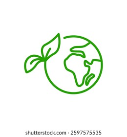 earth icon with leaves, green earth, eco friendly ecology icon, simple flat style, illustration, logo sign symbol pictogram template, for ui or ux isolated on white for mobile app, editable