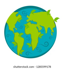 Earth icon with leaves. Vector illustration design