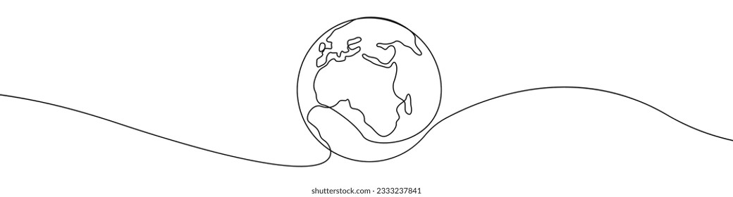 Earth icon line continuous drawing vector. One line Map of Earth icon vector background. Planet Earth on the icon. Continuous outline of a World Map in Planet icon.