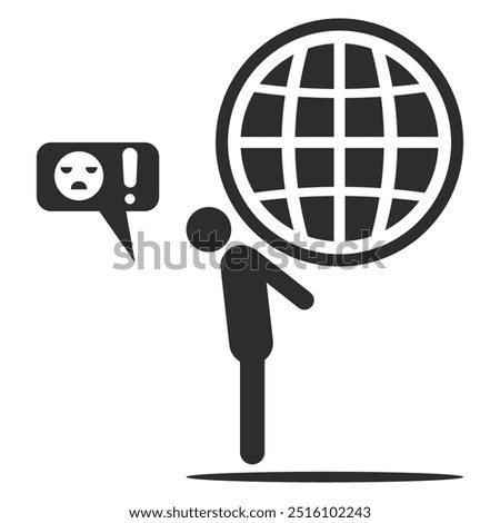 earth icon, man holding globe on his back, flat vector illustration isolated on white background