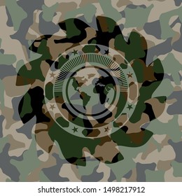 earth icon on camouflage pattern