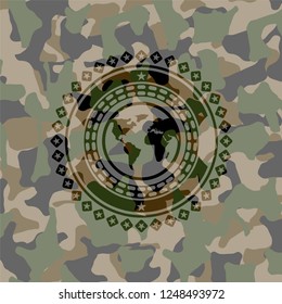 earth icon on camouflaged pattern