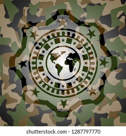 earth icon on camouflaged pattern