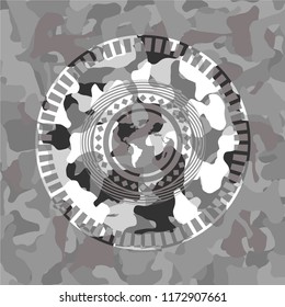 earth icon on grey camo pattern
