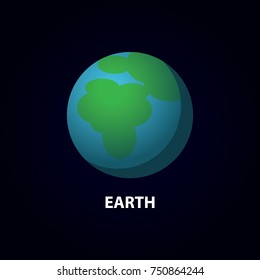 Earth Icon on Space Background.  Planet of the Solar System. Vector Illustration. Flat Style. Graphic Design for Education Classes, Study Books, Planetarium, Flayers, Banners, Posters, Cards.