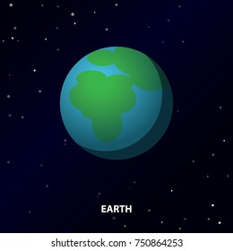 Earth Icon on Space Background.  Planet of the Solar System. Vector Illustration. Flat Style. Graphic Design for Education Classes, Study Books, Planetarium, Flayers, Banners, Posters, Cards.