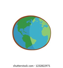 Earth icon on white background. World map in doodles or globe retro style. Environment design for earth day.
