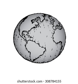 Earth icon on white background. Globe icon in doodles style.