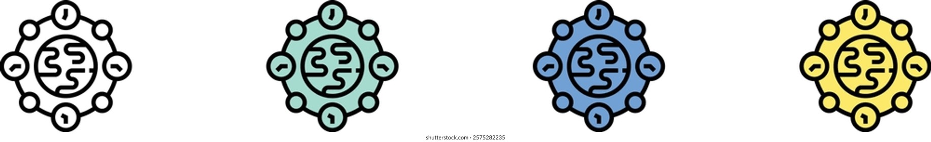 earth icon. Outline, Green, Blue and Yellow Style Design Isolated On White Background