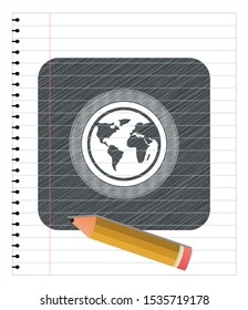 earth icon pencil emblem. Vector Illustration. Detailed.