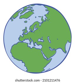 Earth icon. Planet map sketch with europe in center