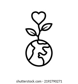 Earth Icon With Plant And Heart. Icon Related To Charity, International Day Of Charity. Line Icon Style. Simple Design Editable