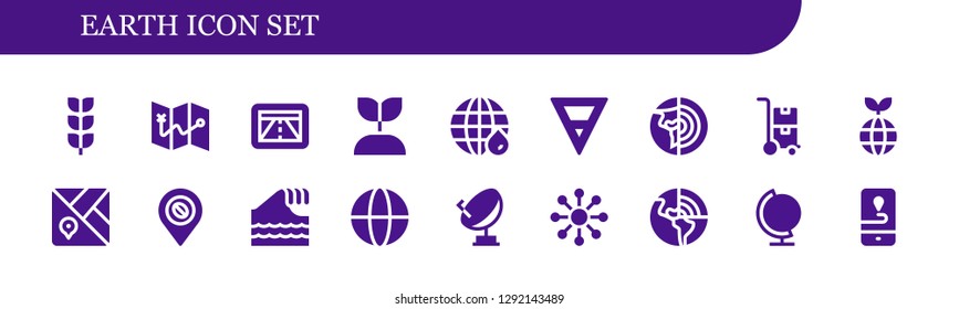  earth icon set. 18 filled earth icons. Simple modern icons about  - Growing plant, Map, Gps, Earth grid, , Planet earth, Trolley, Planet, Tsunami, Worldwide, Satellite, Networking