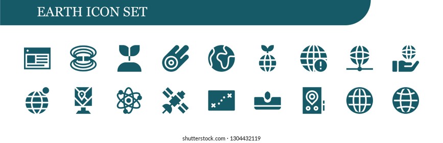 earth icon set. 18 filled earth icons.  Simple modern icons about  - Web, Magnetic field, Growing plant, Asteroid, World, Planet, Earth grid, Globe, globe, Map, Solar system