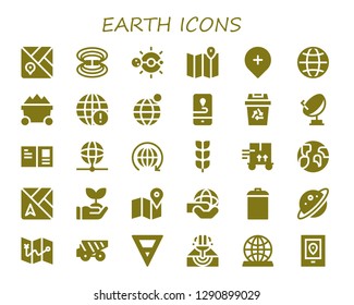  earth icon set. 30 filled earth icons. Simple modern icons about  - Map, Magnetic field, Solar system, Gps, Worldwide, Trolley, Earth grid, Earth globe, Recycling, Satellite