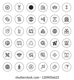 Earth icon set. collection of 36 outline earth icons with atmosphere, eco house, globe, germination, green energy, internet, gps, map, landslide icons. editable icons.